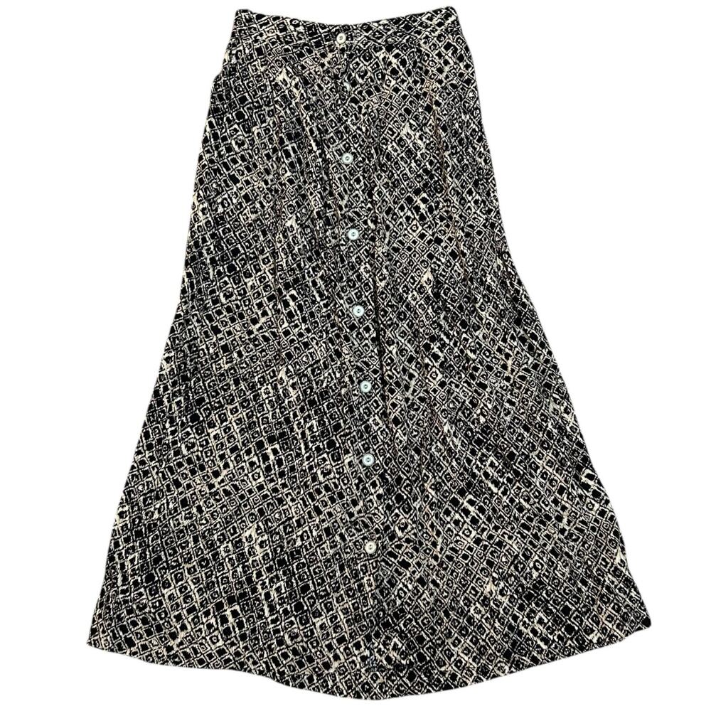 Vintage 90s Koret Maxi Skirt Womens Small Tan Black Crinkle Boho Cottage Grunge